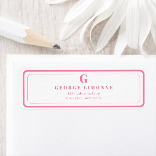 Benutzerdefiniertes Monogramm Rosa Rand Adressetik (Insitu)