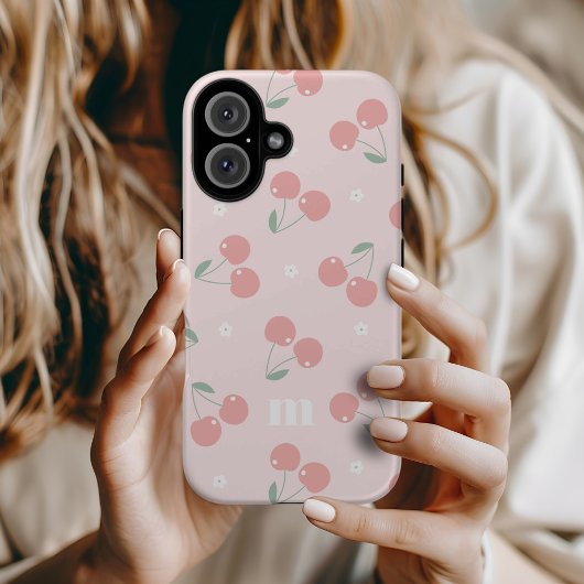 Benutzerdefiniertes Monogramm Rosa Retro-Kirschen Case-Mate iPhone Hülle