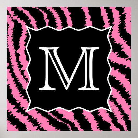 Benutzerdefiniertes Monogramm Rosa und Schwarz Zeb Poster (Vorne)