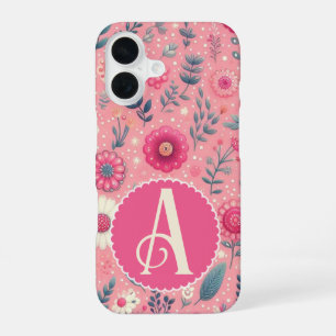 Benutzerdefiniertes Monogramm Rosa Verzauberte Blü iPhone 16 Hülle
