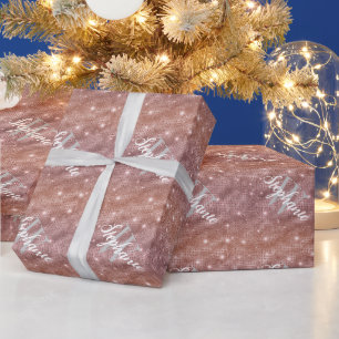 Benutzerdefiniertes Monogramm Roségold Glitter Geschenkpapier