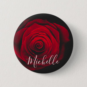 Benutzerdefiniertes Monogramm rote Rose Vintage-Fo Button