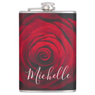 Benutzerdefiniertes Monogramm rote Rose Vintage-Fo Flachmann