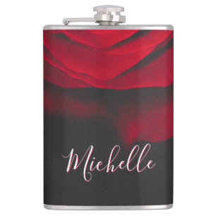 Benutzerdefiniertes Monogramm rote Rose Vintage-Fo Flachmann