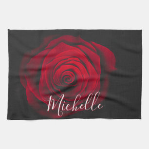Benutzerdefiniertes Monogramm rote Rose Vintage-Fo Geschirrtuch