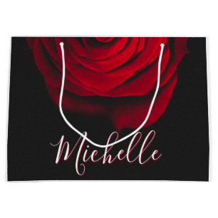 Benutzerdefiniertes Monogramm rote Rose Vintage-Fo Große Geschenktüte