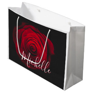 Benutzerdefiniertes Monogramm rote Rose Vintage-Fo Große Geschenktüte