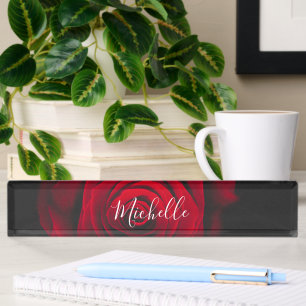 Benutzerdefiniertes Monogramm rote Rose Vintage-Fo Namensplakette