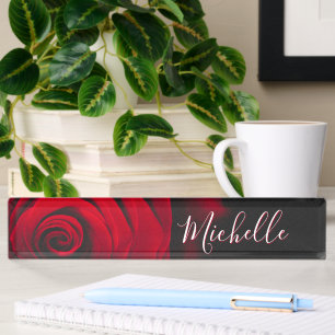 Benutzerdefiniertes Monogramm rote Rose Vintage-Fo Namensplakette