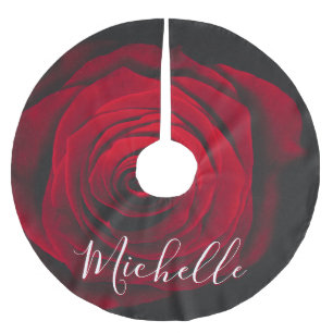 Benutzerdefiniertes Monogramm rote Rose Vintage-Fo Polyester Weihnachtsbaumdecke