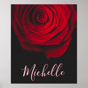 Benutzerdefiniertes Monogramm rote Rose Vintage-Fo Poster