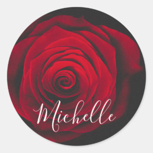 Benutzerdefiniertes Monogramm rote Rose Vintage-Fo Runder Aufkleber