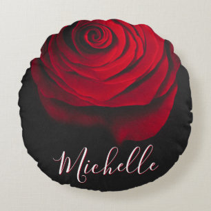 Benutzerdefiniertes Monogramm rote Rose Vintage-Fo Rundes Kissen