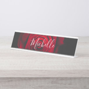 Benutzerdefiniertes Monogramm rote Rose Vintage-Fo Schreibtischnamensplakette