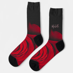 Benutzerdefiniertes Monogramm rote Rose Vintage-Fo Socken