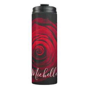 Benutzerdefiniertes Monogramm rote Rose Vintage-Fo Thermosbecher
