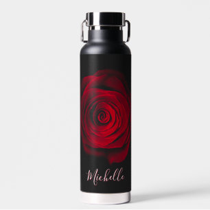 Benutzerdefiniertes Monogramm rote Rose Vintage-Fo Trinkflasche