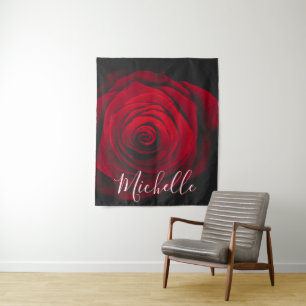 Benutzerdefiniertes Monogramm rote Rose Vintage-Fo Wandteppich