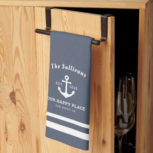 Benutzerdefiniertes Monogramm Schieferblau Coastal Geschirrtuch (Drittel gefaltet)