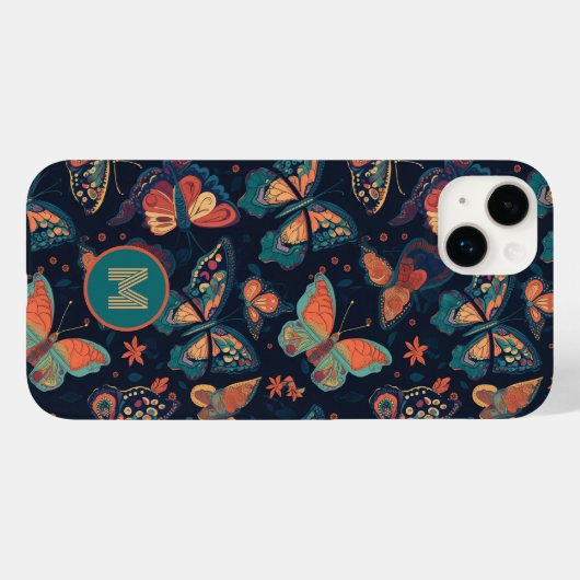Benutzerdefiniertes Monogramm-Schmetterlingsmuster Case-Mate iPhone Hülle (Rückseite (Horizontal))