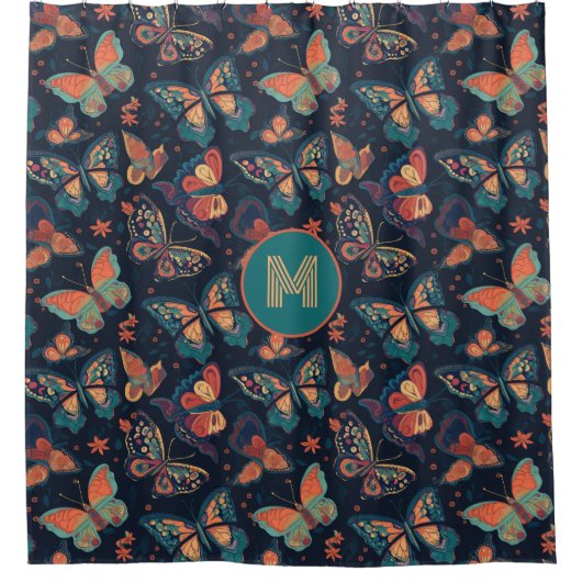 Benutzerdefiniertes Monogramm-Schmetterlingsmuster Duschvorhang (Vorderseite)