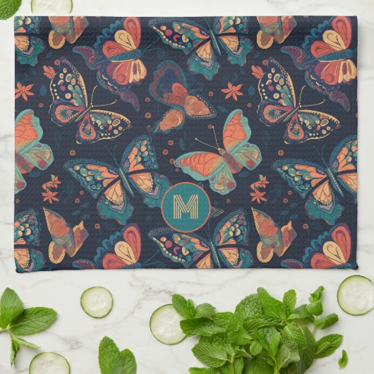 Benutzerdefiniertes Monogramm-Schmetterlingsmuster Geschirrtuch (Gefaltet)