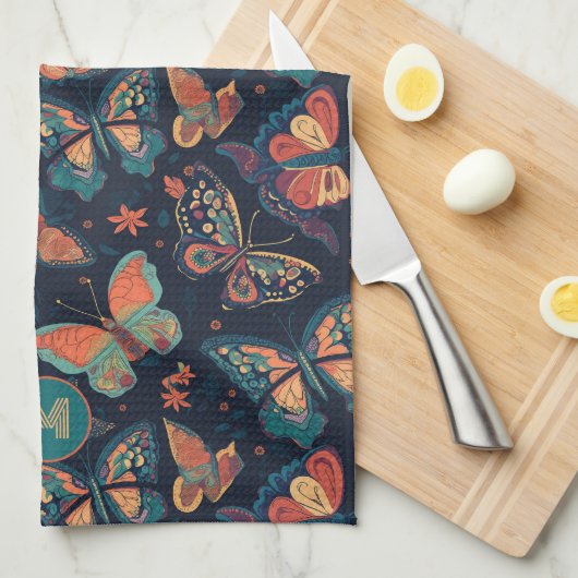 Benutzerdefiniertes Monogramm-Schmetterlingsmuster Geschirrtuch (Viertel Falte)