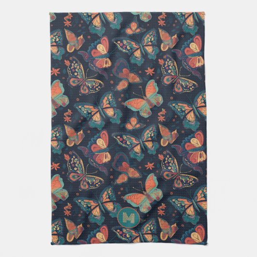 Benutzerdefiniertes Monogramm-Schmetterlingsmuster Geschirrtuch (Vertikal)