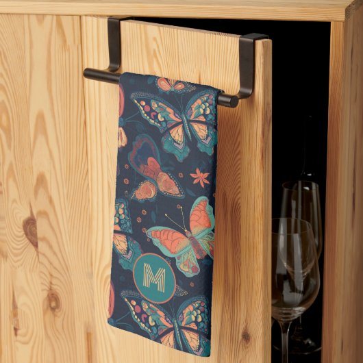 Benutzerdefiniertes Monogramm-Schmetterlingsmuster Geschirrtuch (Drittel gefaltet)