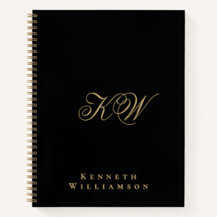 Benutzerdefiniertes Monogramm Schwarz Gold Minimal Notizblock