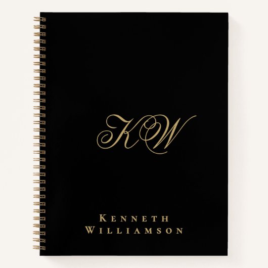 Benutzerdefiniertes Monogramm Schwarz Gold Minimal Notizblock (Vorderseite)