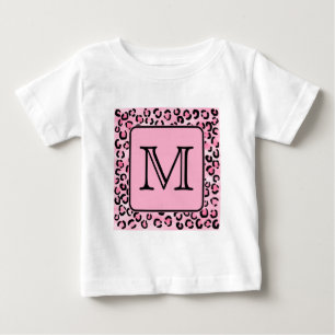 Benutzerdefiniertes Monogramm. Schwarz-Rosa-Leopar Baby T-shirt