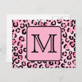 Benutzerdefiniertes Monogramm. Schwarz-Rosa-Leopar Postkarte (Vorne/Hinten)