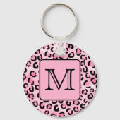 Benutzerdefiniertes Monogramm. Schwarz-Rosa-Leopar Schlüsselanhänger (Vorderseite)