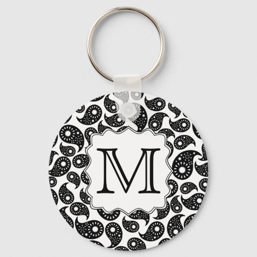 Benutzerdefiniertes Monogramm. Schwarz und Weiß Pa Schlüsselanhänger (Vorderseite)