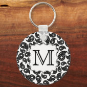 Benutzerdefiniertes Monogramm. Schwarz und Weiß Pa Schlüsselanhänger (Vorderseite)