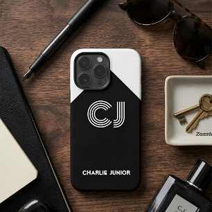 Benutzerdefiniertes Monogramm Schwarz-Weiß-Geometr iPhone 16 Pro Max Hülle