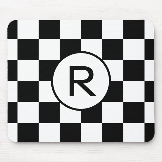 Benutzerdefiniertes Monogramm-Schwarz-weißes Prüfp Mousepad (Vorne)