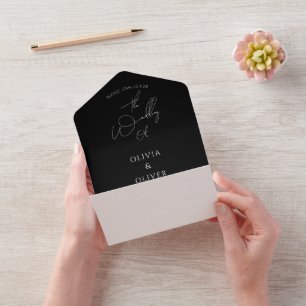 Benutzerdefiniertes Monogramm schwarze Kalligrafie All In One Einladung