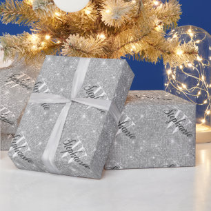 Benutzerdefiniertes Monogramm Silber Glitter Schri Geschenkpapier