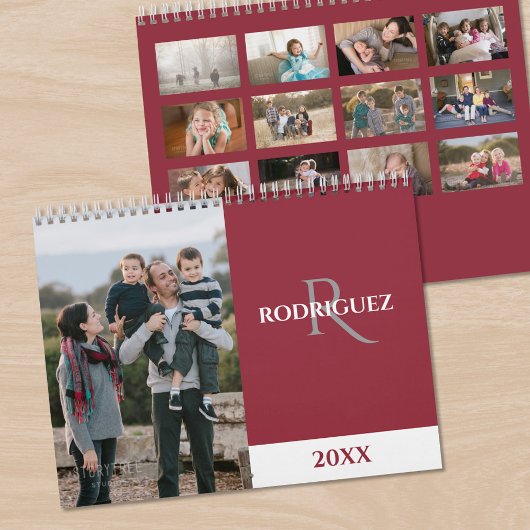 Benutzerdefiniertes Monogramm Spanisch Burgund Fot Kalender