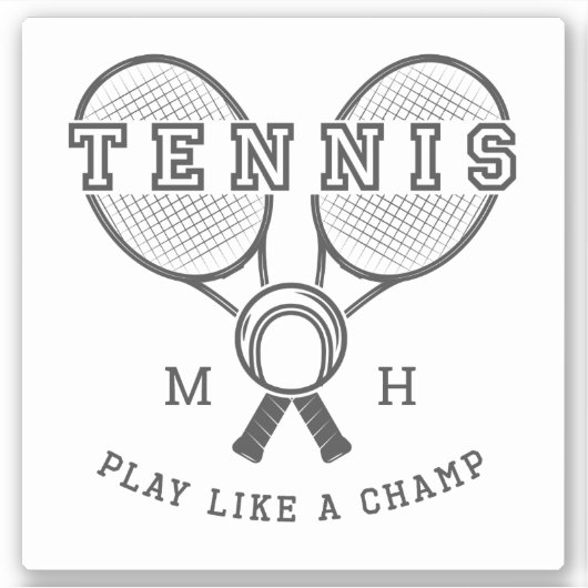 Benutzerdefiniertes Monogramm TENNIS Aufkleber (Vorderseite)