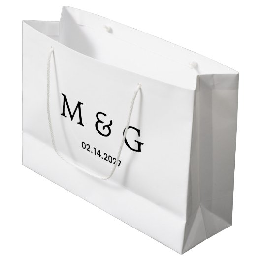 Benutzerdefiniertes Monogramm und Datumssymbol der Große Geschenktüte (Vorderseite Schrägansicht)