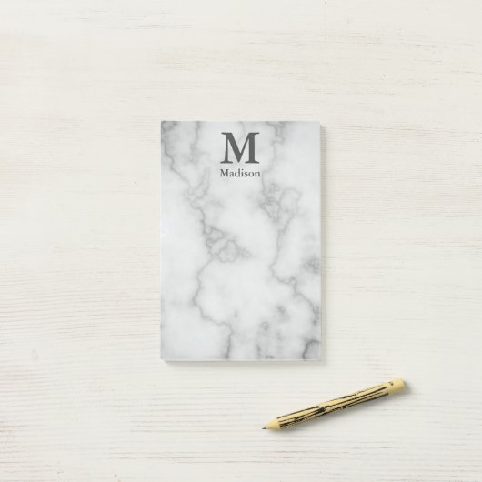 Benutzerdefiniertes Monogramm und Imitat-Graumarmo Post-it Klebezettel (Auf Schreibtisch)