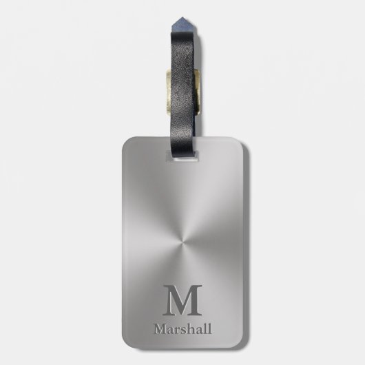 Benutzerdefiniertes Monogramm und Name auf Silver Gepäckanhänger (Rückseite vertikal)
