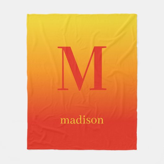 Benutzerdefiniertes Monogramm und Name Gelb bis Ro Fleecedecke (Vorderseite)
