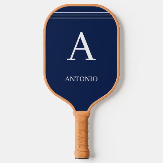 Benutzerdefiniertes Monogramm und Name Navy Blau Pickleball Schläger (Vorderseite)