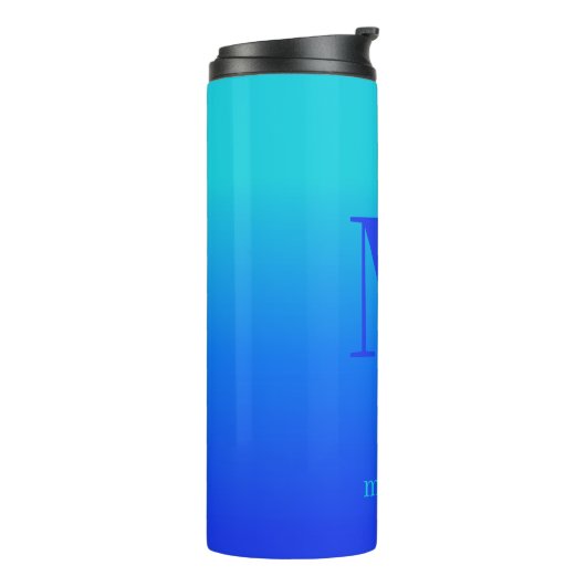 Benutzerdefiniertes Monogramm und Name Türkis bis Thermosbecher (Nach links gedreht)