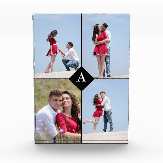 Benutzerdefiniertes Monogramm & Vier Foto Schwarz (Vorderseite)