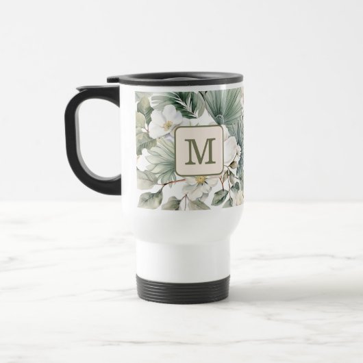 Benutzerdefiniertes Monogramm Wasserfarbe Floral Reisebecher (Links)